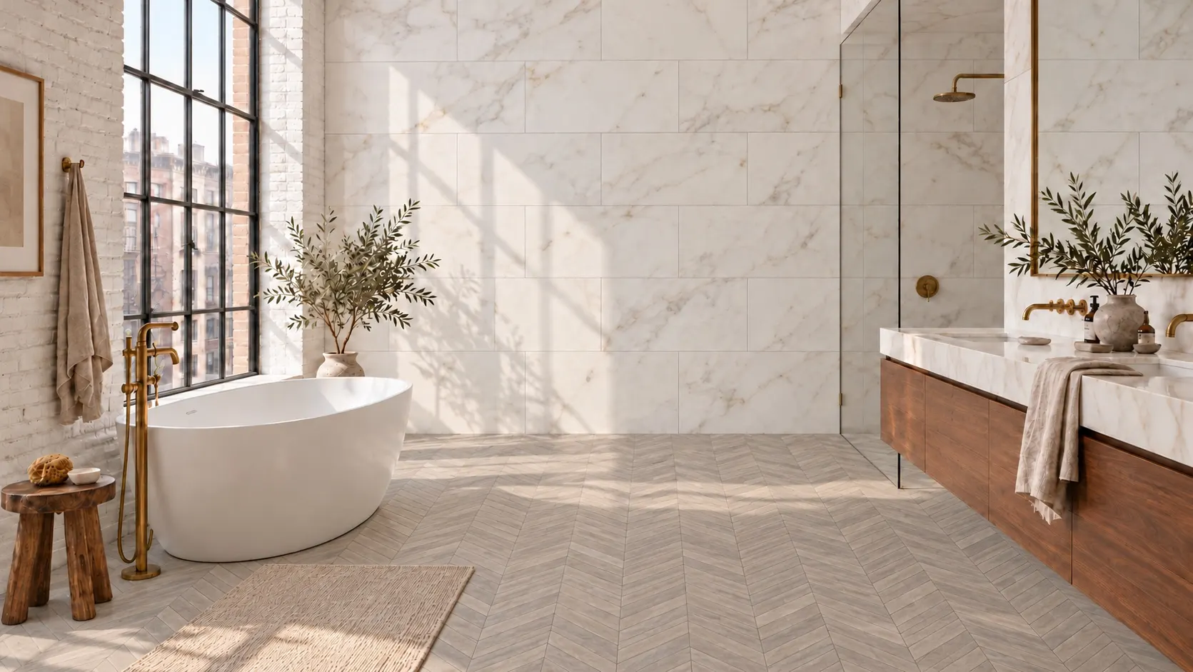 A Tribeca loft bath, with your mosaic drawn onto the floor and wall