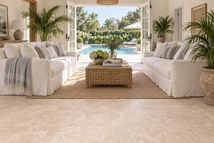 Antica White travertine living room