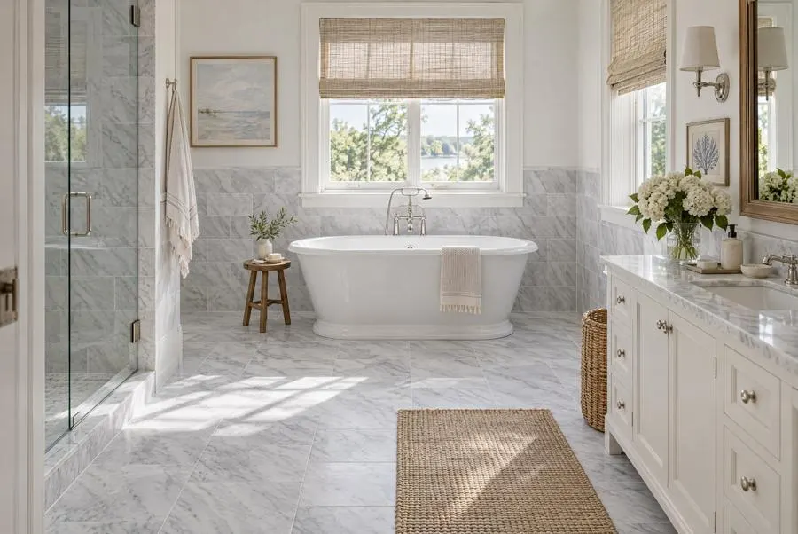 Bardiglio Light marble bathroom