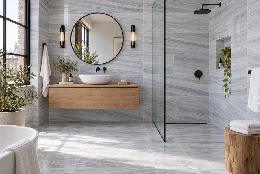 Bardiglio Vein Cut marble bathroom