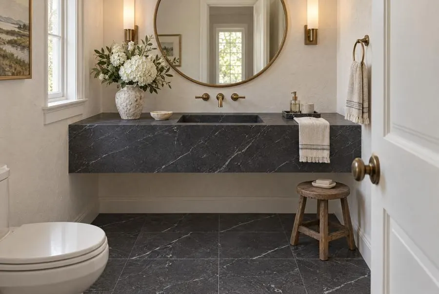 Black Seta marble powder room