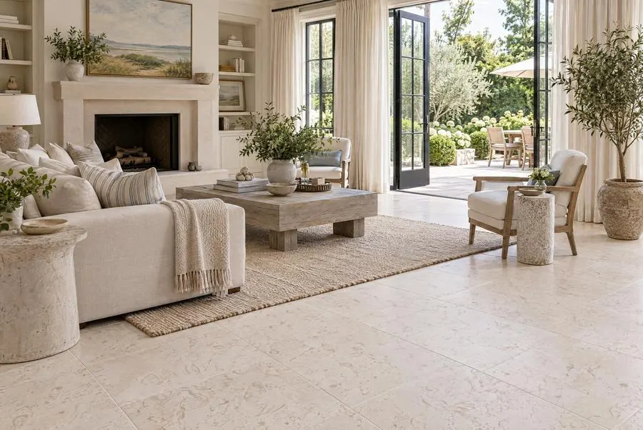Crema Bouquet limestone living room
