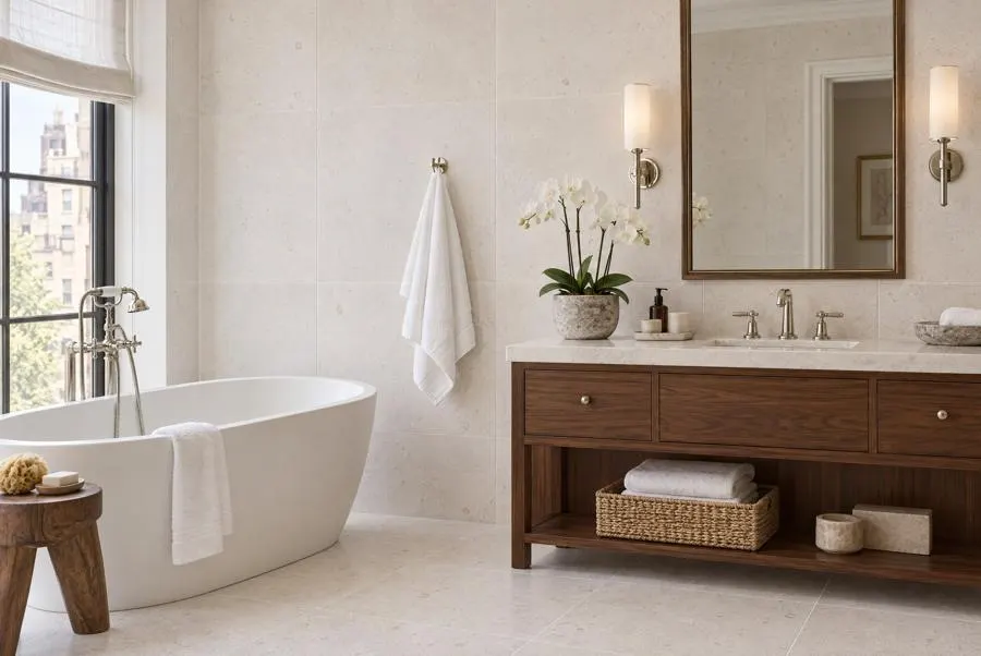 Crema Europa limestone bathroom