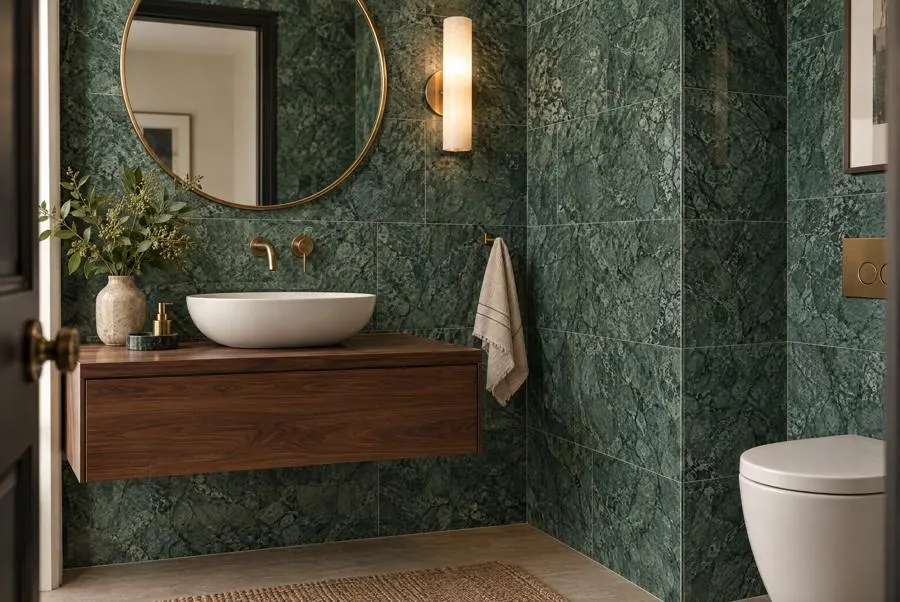 Dea Verde marble powder room