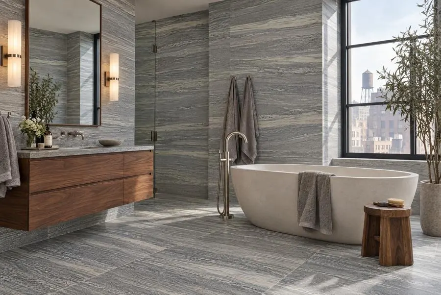 Fantastico Vein Cut marble bathroom