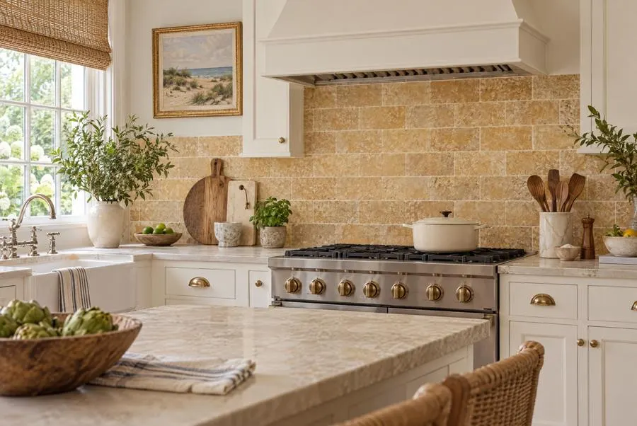 Golden Sienna travertine kitchen