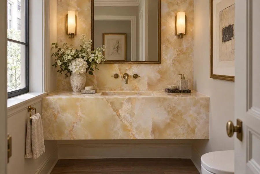 Honey Onyx onyx powder room