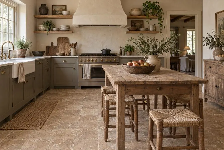 Italian Light Walnut travertine kitchen