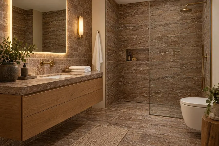 Iva Brown travertine bathroom