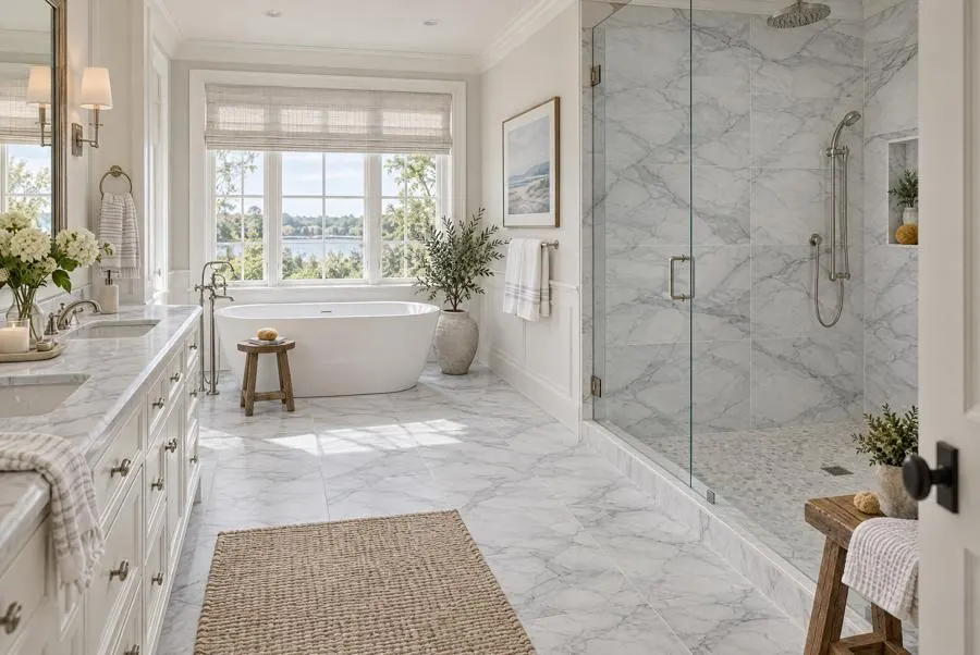 Lincoln Silver marble bathroom