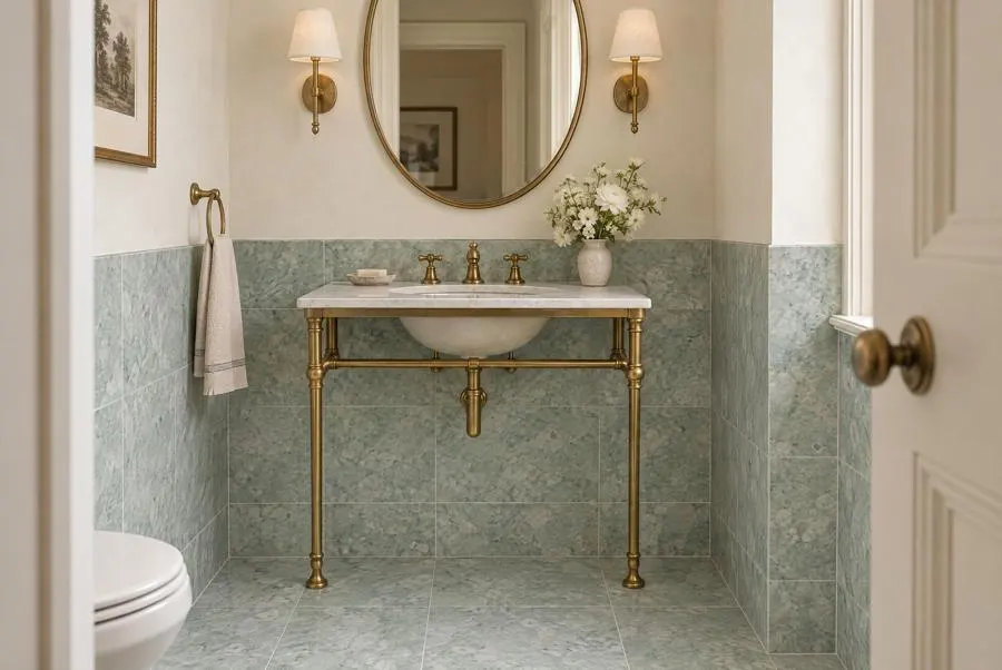 Ming Green marble powder room