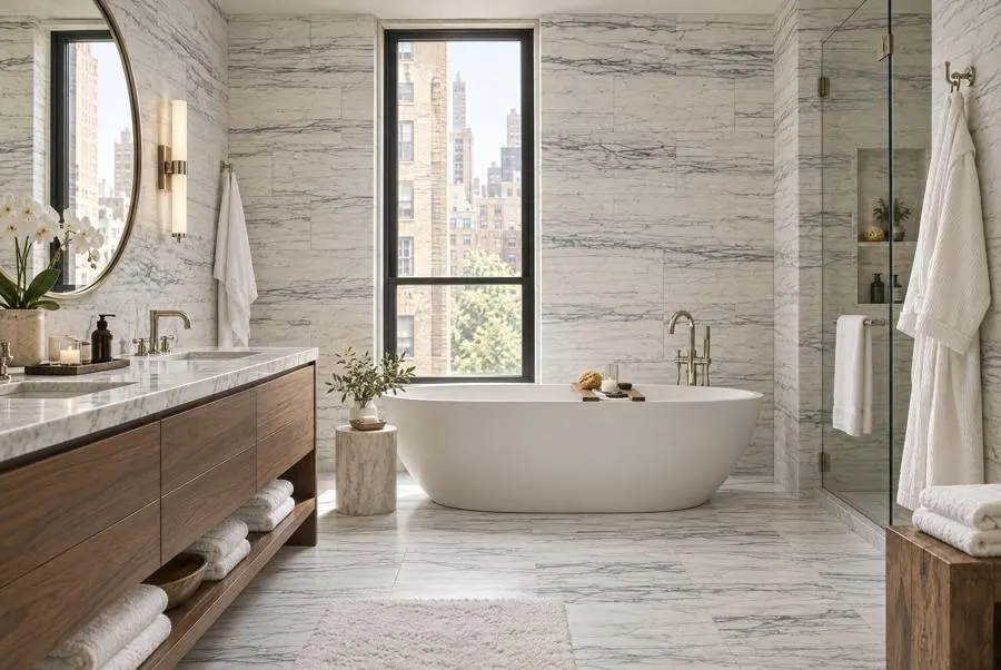 Montclair Vein Cut marble bathroom