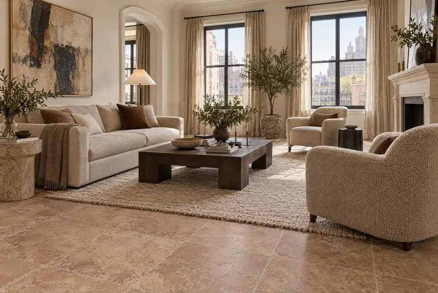 Noce Dark travertine living room