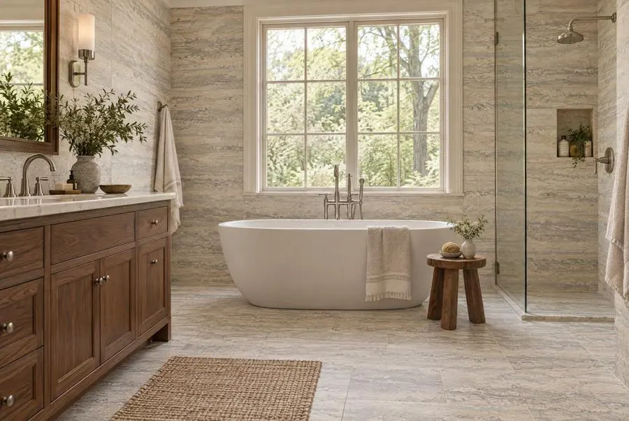 Oceano Light travertine bathroom