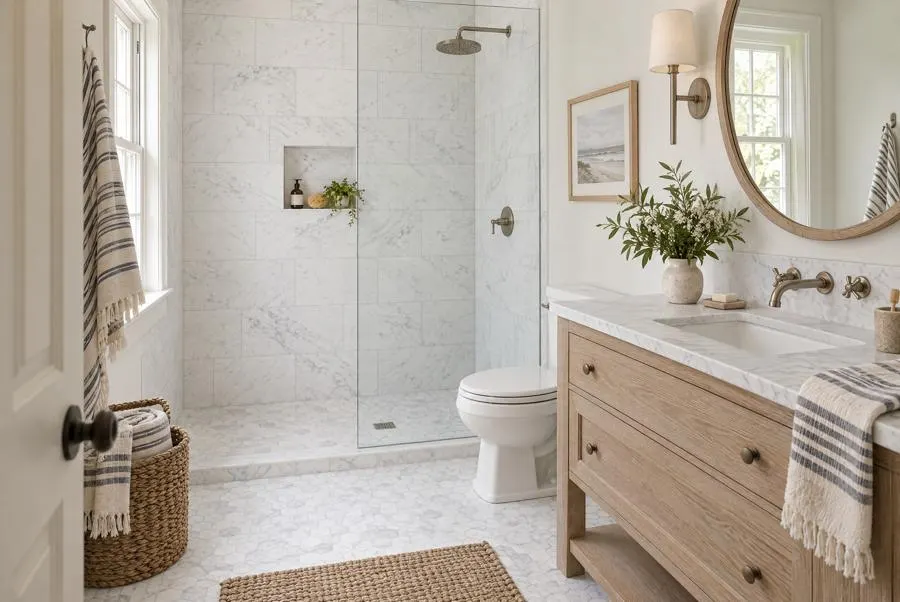 Oriental White marble bathroom