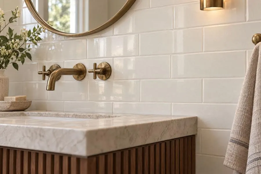 Powder room in Crackle Ceramic Series, bone