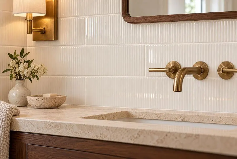 Powder room in Linear Ridge, natural, glossy