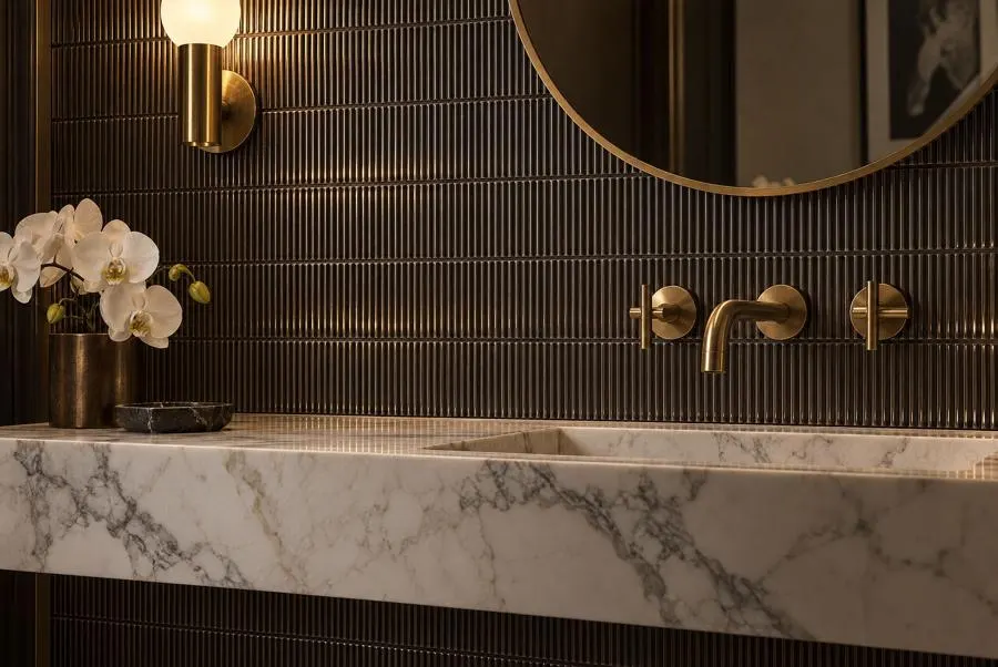 Powder room in Linear Ridge, sable, glossy