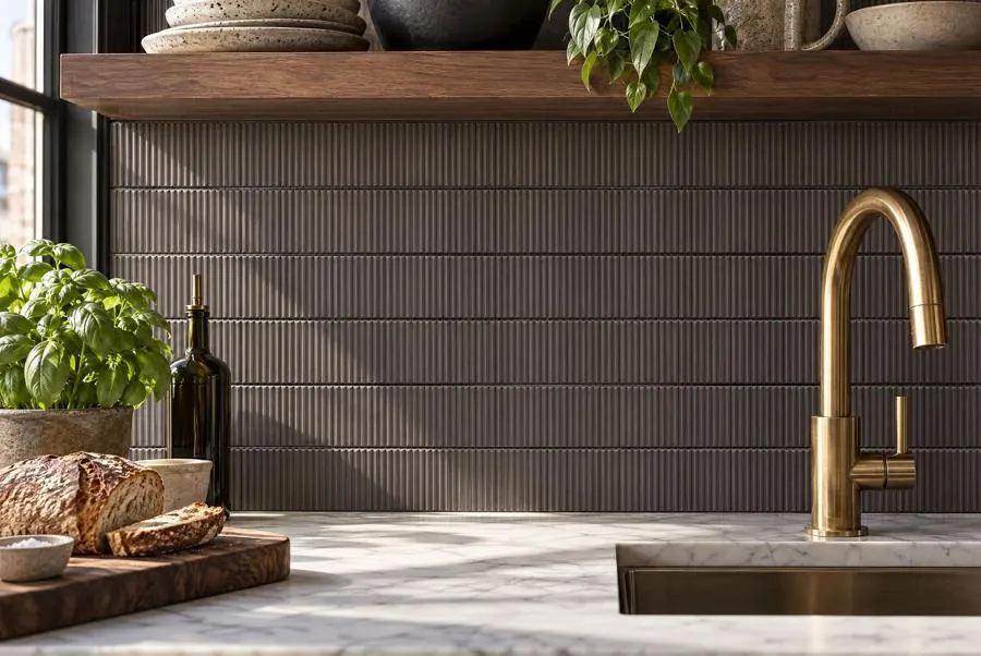 Kitchen in Linear Ridge, sable, matte