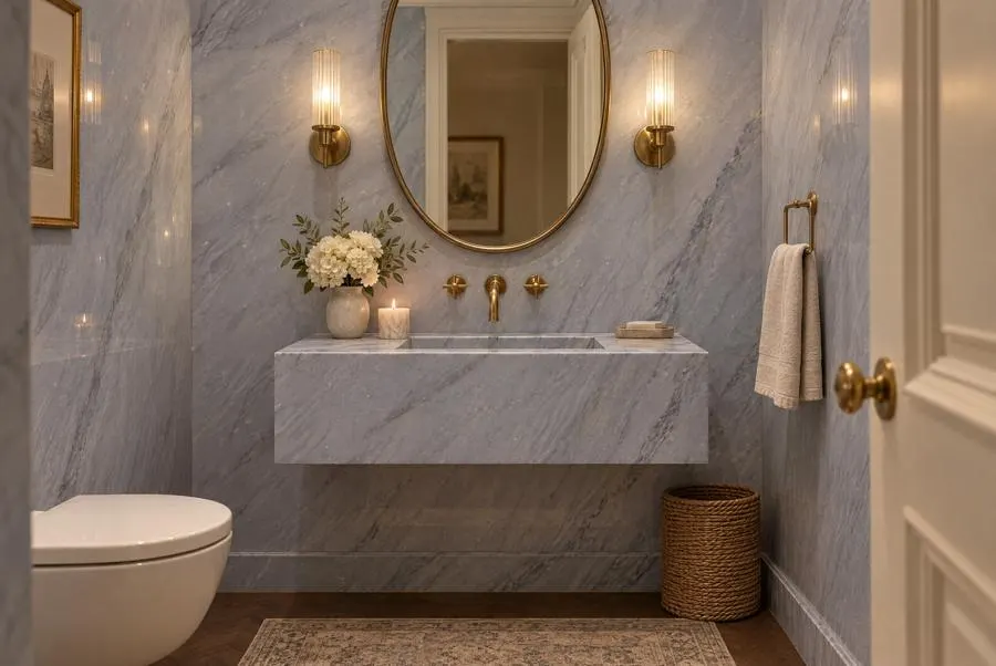 Palissandro Bluette marble powder room