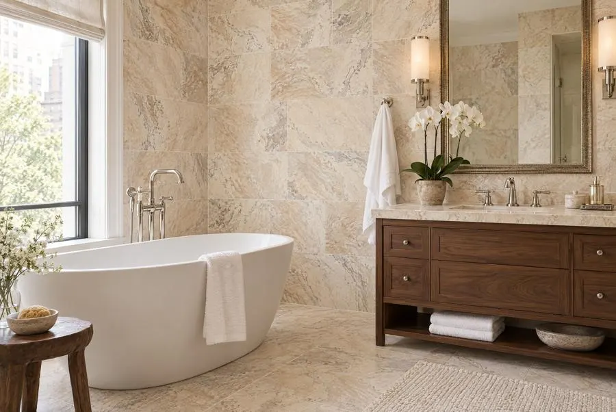 Picasso travertine bathroom