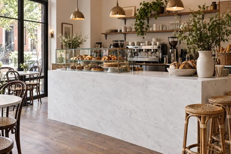 Polar White marble bar