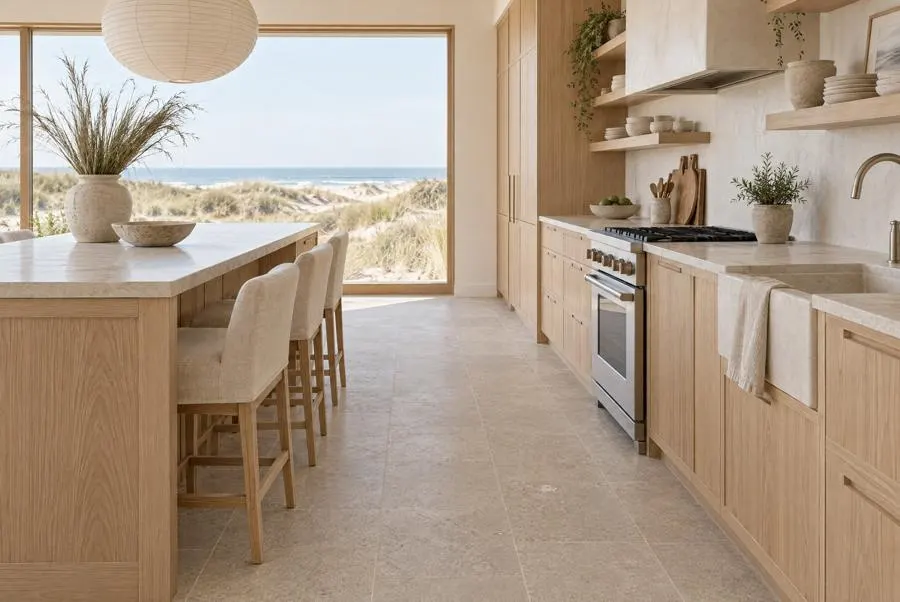 Pompignan Greige limestone kitchen