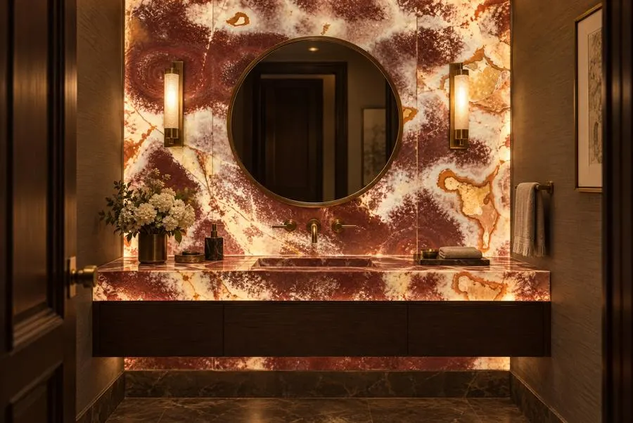 Red Onyx onyx powder room