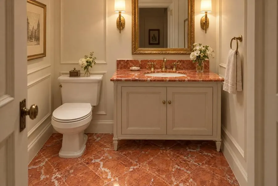 Rojo Alicante marble powder room
