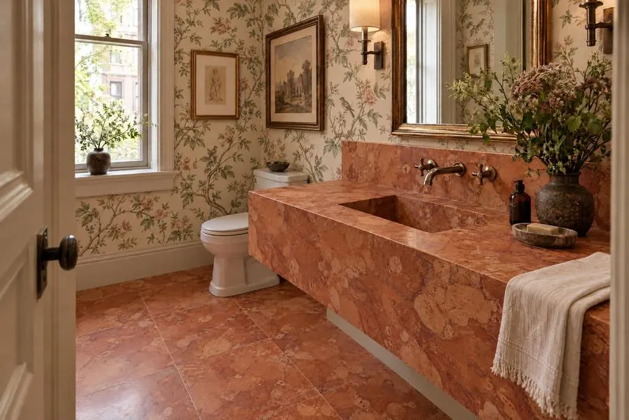 Rosso Verona marble powder room