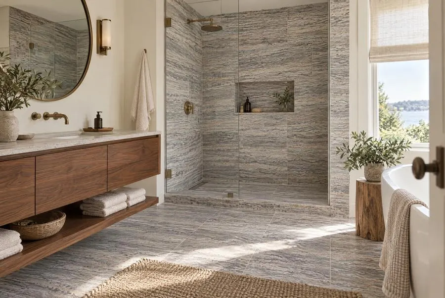 Silver Brown travertine bathroom