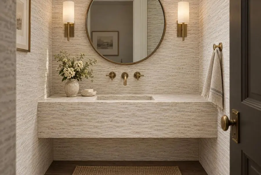 Thala Beige limestone powder room