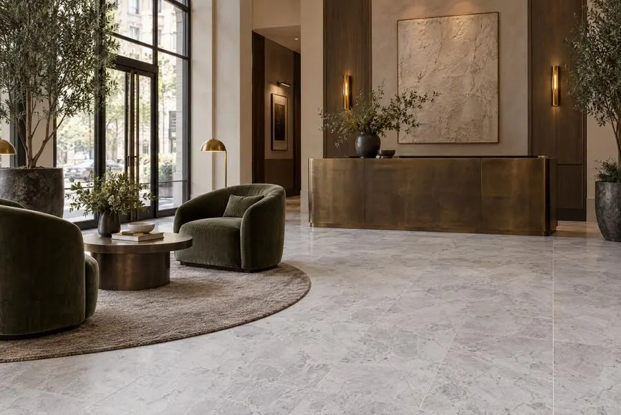 Tundra Grey marble lobby