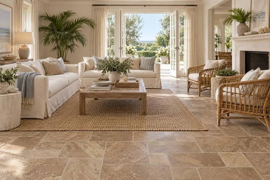 Turkish Light Walnut travertine living room
