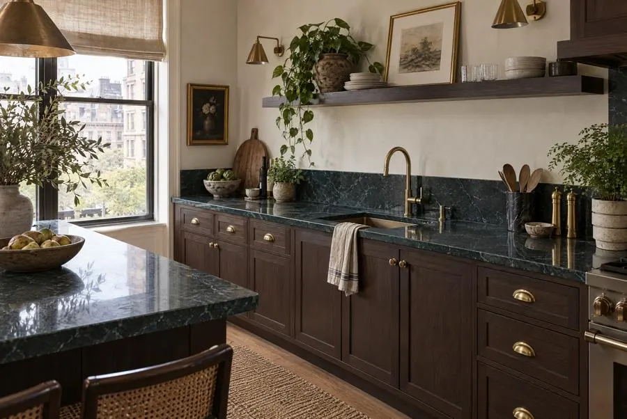 Verde Guatemala marble kitchen