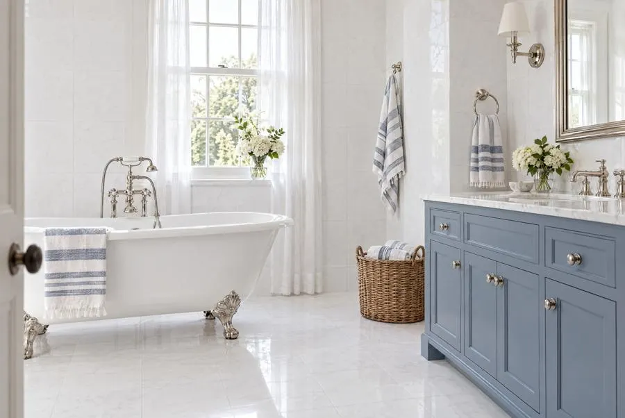 Wave White marble bathroom