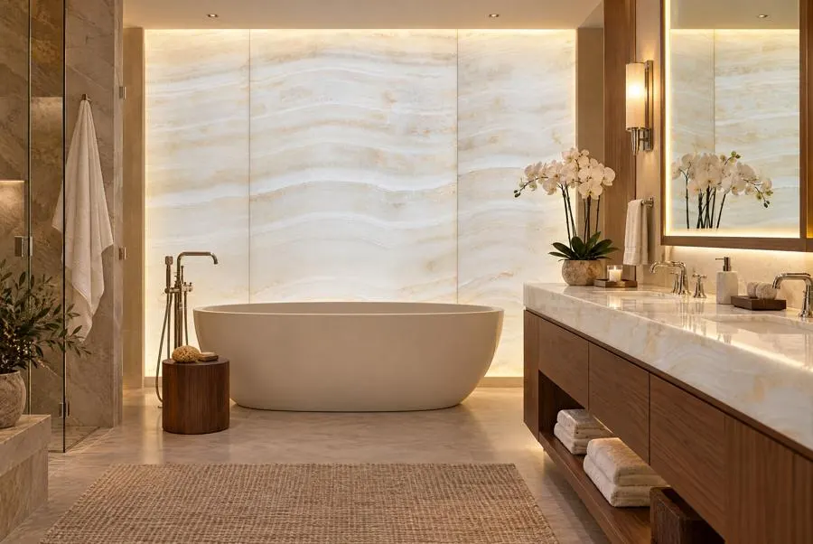 White Trecia onyx bathroom