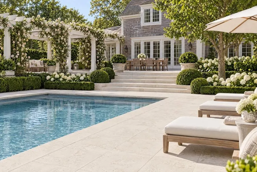 Terrace in Foundation Limestone, porcelain paver