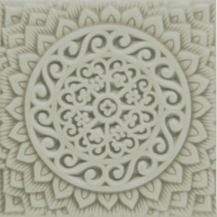 Medallion relief deco, 5.8 x 5.8 in in Eucalyptus