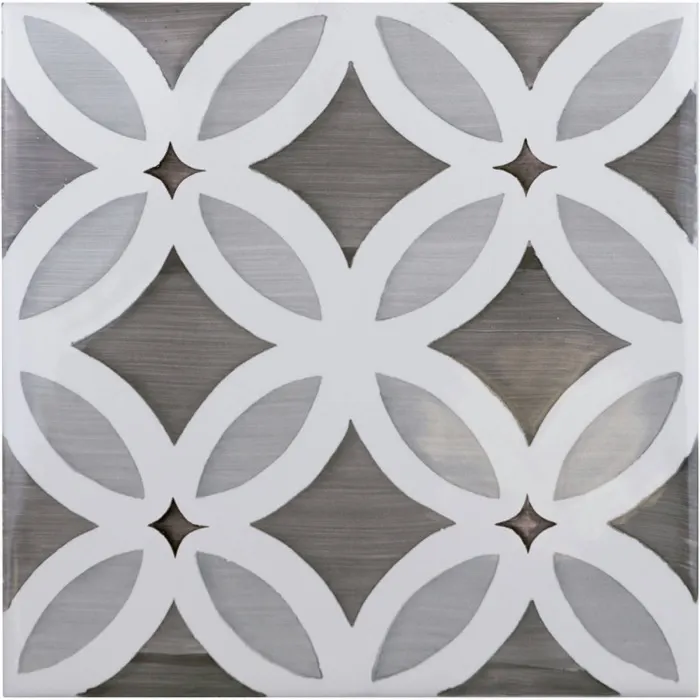 Hand-painted lattice deco, gray, 5.8 x 5.8 in in Hand Painted