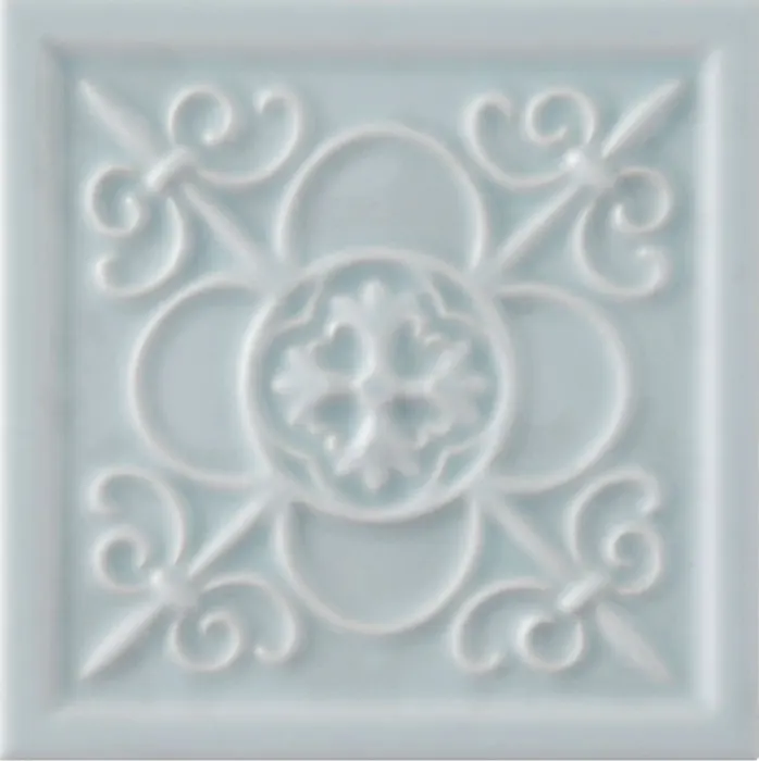 Fleur relief deco, 5.8 x 5.8 in in Ice Blue