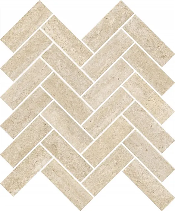 Trek 12 x 10 in herringbone · bamboo trek vein cut beige