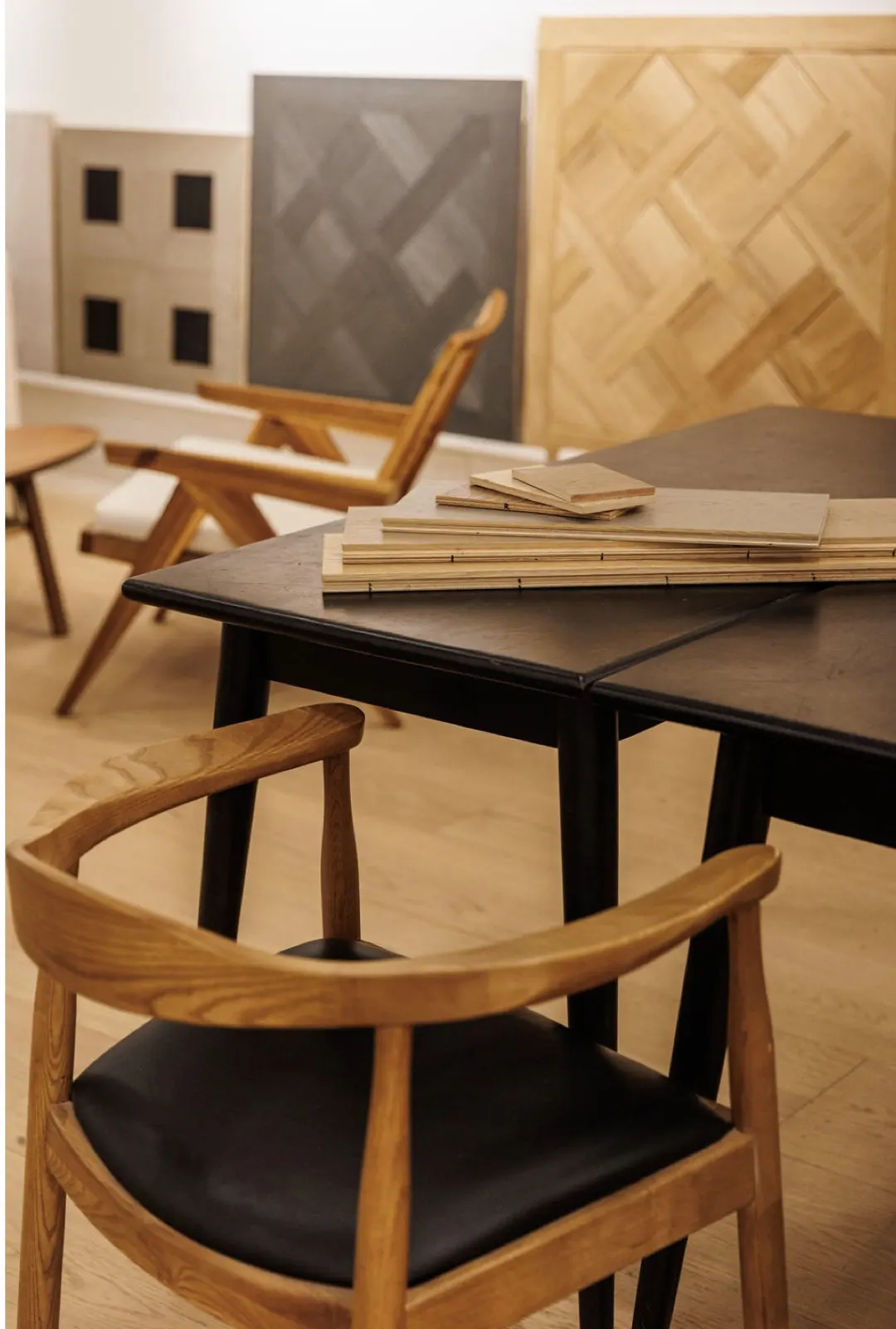 Wood floor samples and parquet panels