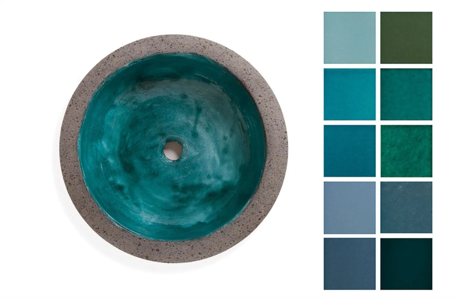 Basins in glaze colors in glazed lava stone
