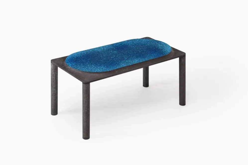 Hand-glazed table top in glazed lava stone