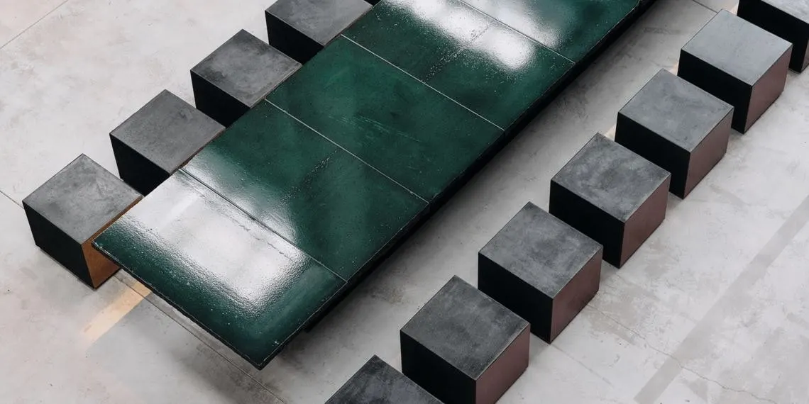 Glazed benches in glazed lava stone