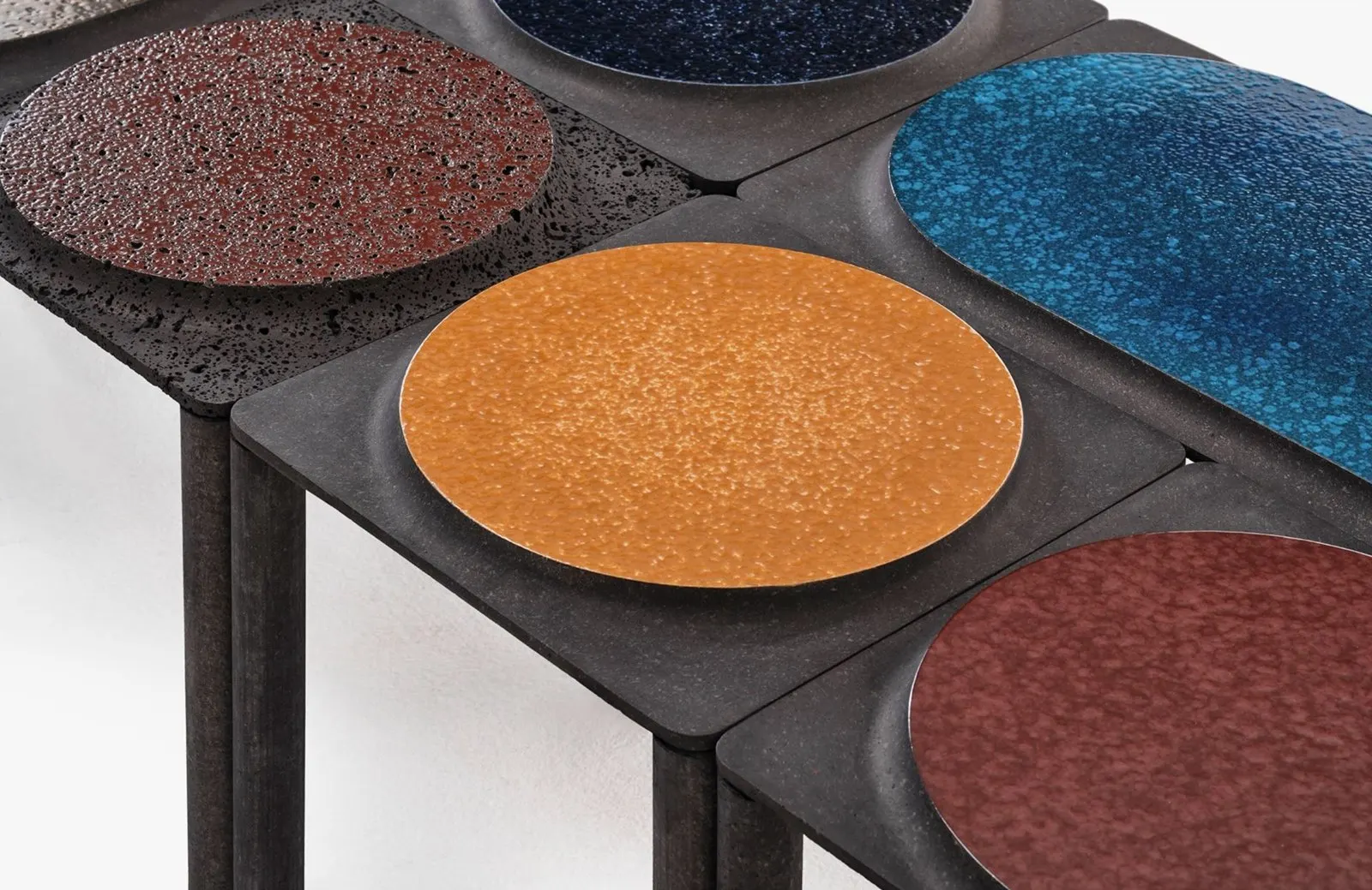 Glazed table tops in glazed lava stone