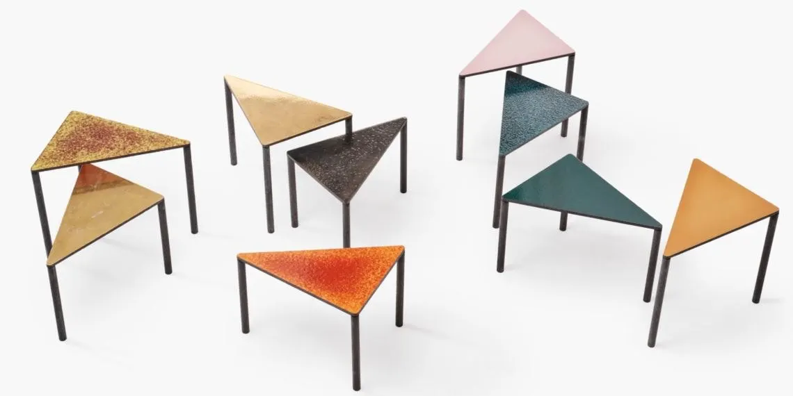 Nesting tables in glazed lava stone