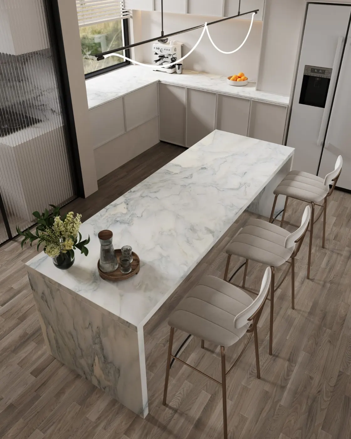 Calacatta Olivia marble installed