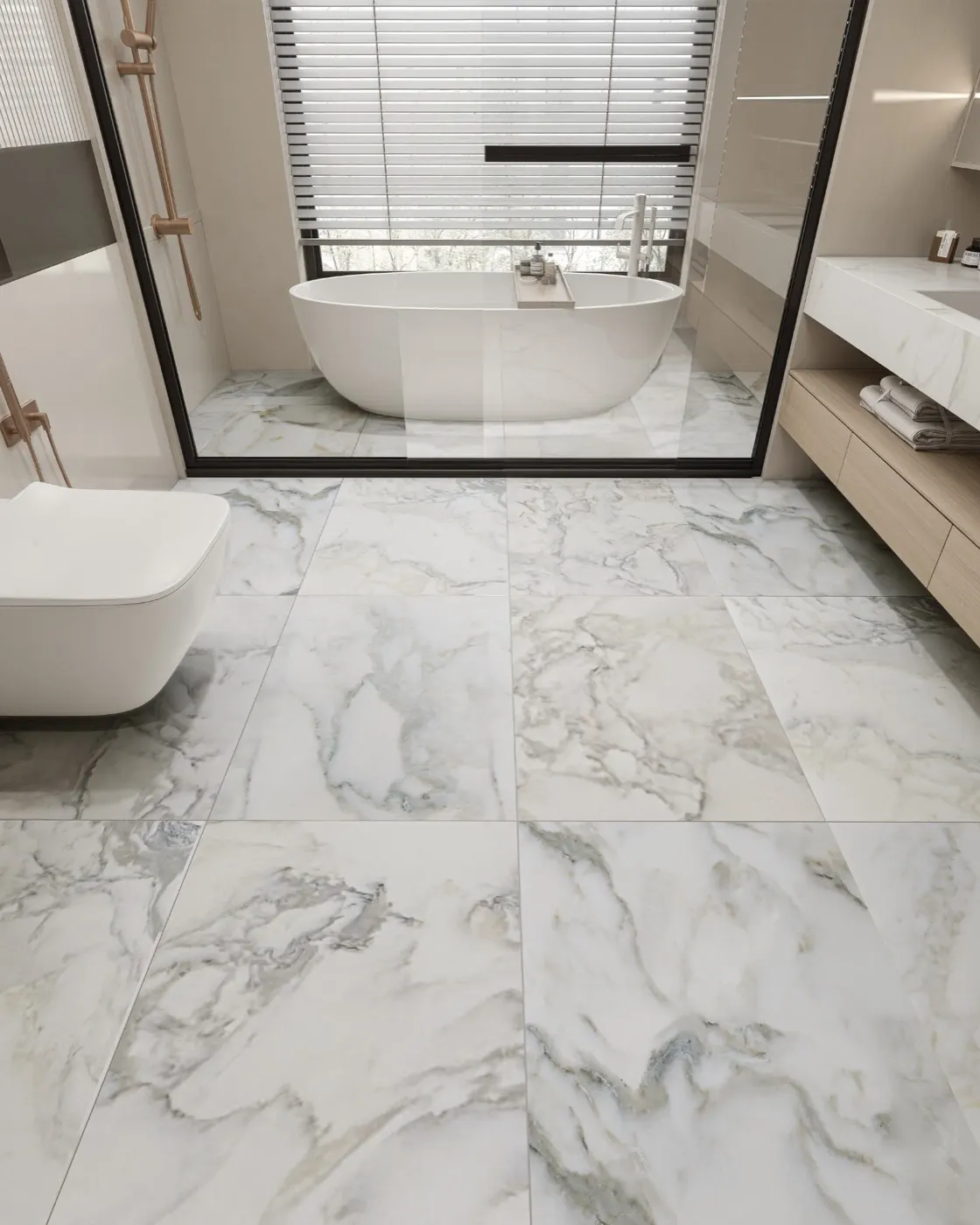 Calacatta Olivia marble installed